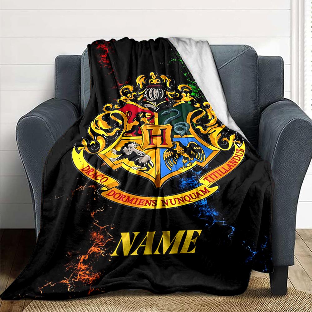 Custom Name Hogwarts Crest blanket for Couch & Bed, Plush Cozy Fuzzy Blanket Super Soft & Warm Blankets for Fall and Winter. 090893