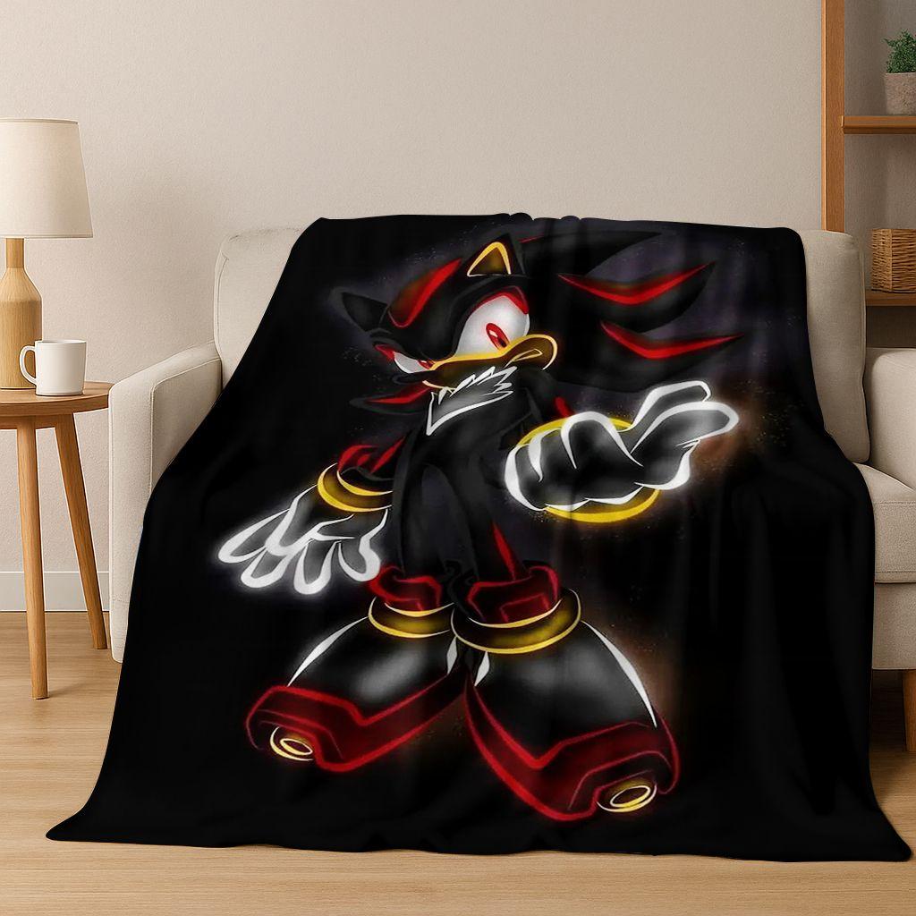 3D S-Sonic Cartoon Hedgehog Game Flannel Blanket Soft Warm Throw Blanket for Bed Bedroom Living Room Travel Picnic Gift Kids
