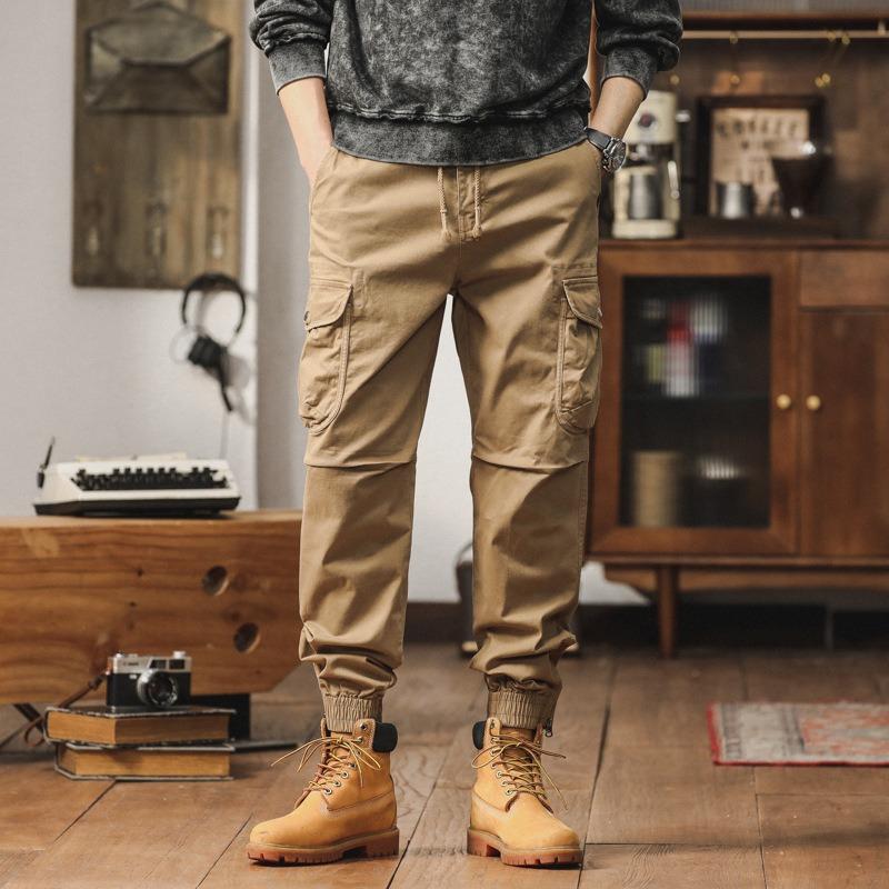 

Men s overalls casual leggings loose retro multi-pocket trousers trendy brand men s pants high sense 40 хаки