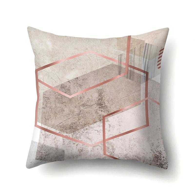 Polyester Pillowcase Marble Nordic Ins Style Geometric Printed Peach Leather Velvet Living Room Sofa Pillowcase