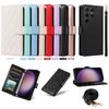 Applicable To Samsung S24 Fashion Leather Case A55 Small Fragrant Wind Diamond Grid Card Wallet Diagonal Span Portable Rope A05S Solid Color