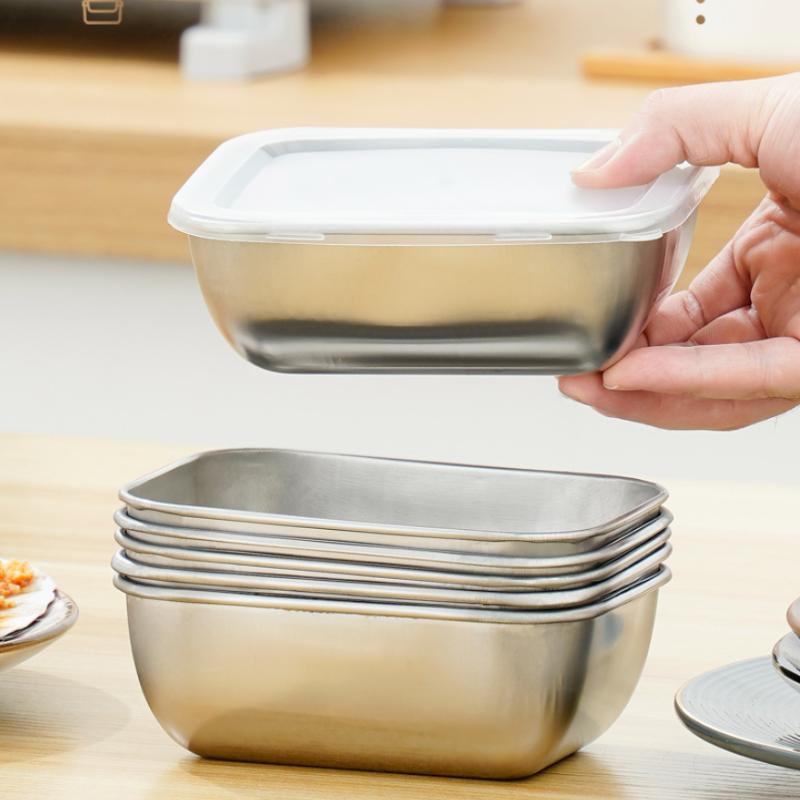 

Контейнер для хранения продуктов в холодильнике из нержавеющей стали с пластиковой крышкой. Контейнер для сохранения свежести продуктов. Ланч-бокс для пикника. 1pcs