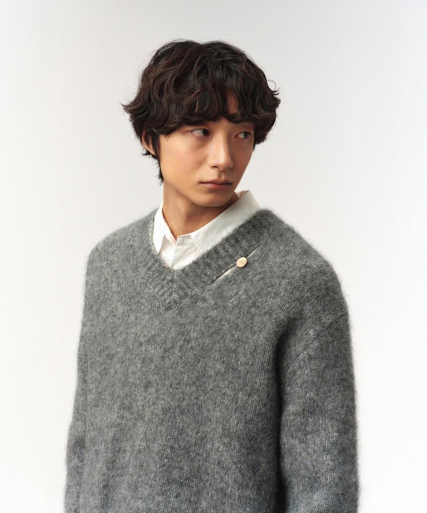 Seteo Two-Tone Mohair Blend Knit Melange Gray