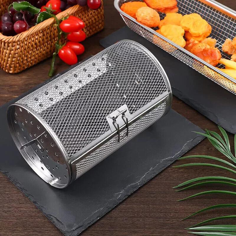 Stainless Steel Grill Rotisserie Oven For Kitchen Fry Basket Coffee Bean Grilled Cage Drum Rack Air Fryer Accessories Universal