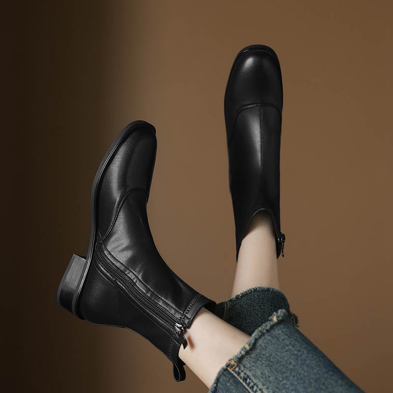 Krazing Pot Microfiber Round Toe Thick Heels Chelsea Boots Size 42 Zip Beauty Lady Women Stretch Ankle Boots