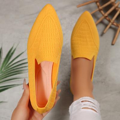 Mode Dam Flats Enfärgad Spetsig Tå Mesh Loafers Grunda Mjuka Botten Stickade Ballerinaskor Dam Casual Slip on Sneakers Dam