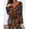 Women S Plus Size V Neck Long Sleeve Paisley Pattern Loose Fit T Shirt