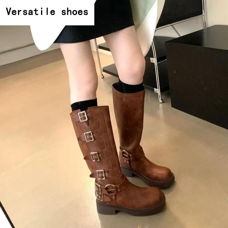 Winter High Women Boots Fashion Metal Decoration Knee High Boots  Female Autumn Winter Girl's Knight Boots Shoes