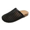 Woven Hollow Slippers Women's Half-pack of Cool Slippers Summer Leather Splicing Square Head Comfortable Cool Slippers Women