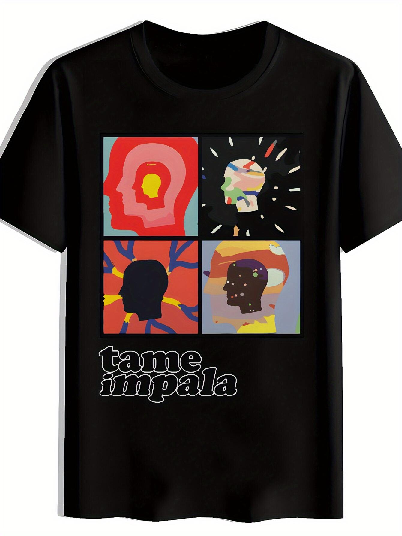 Black T-shirt with Retro Rock Band Graphic - Tame Impala Design S
