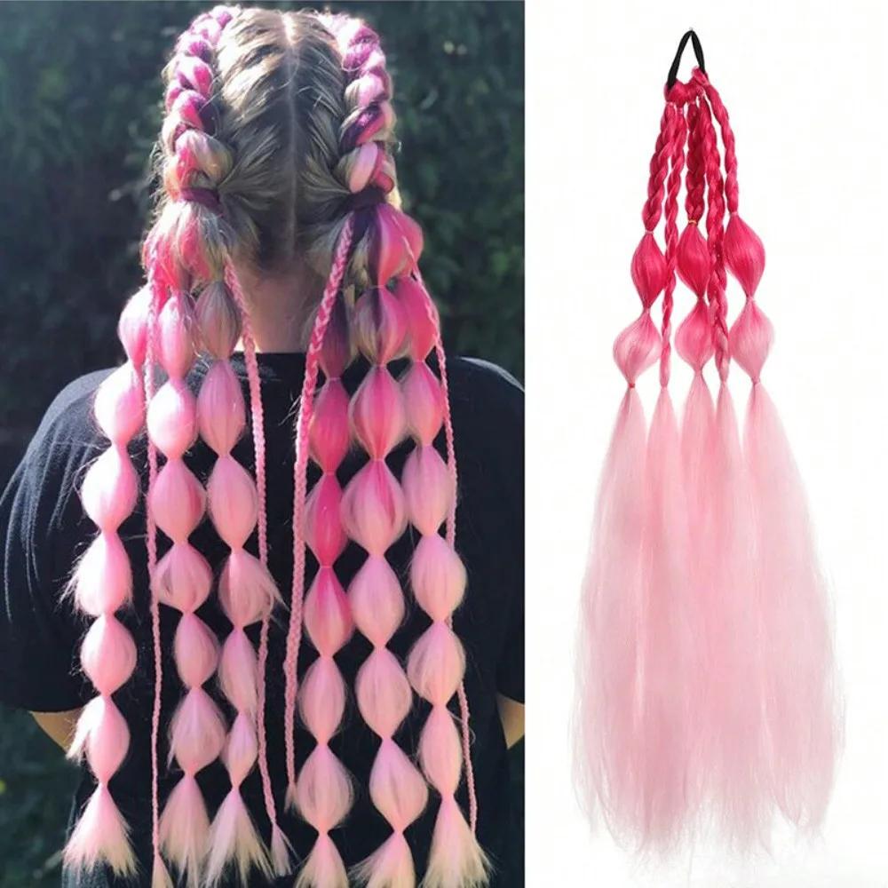 60CM Color Bubble Braid Synthetic Wig Fashion Hip-hop Color Gradient Ladies Wig Simulation Natural High Temperature Silk Hair