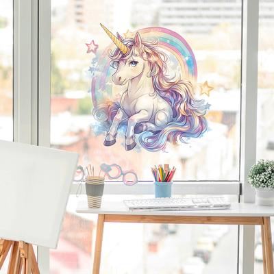 Magisches Einhorn mit Regenbogen Wandaufkleber Glitzer Selbstklebende Dekoration für Kinderzimmer Wohnzimmer Kinderzimmer Wandkunst