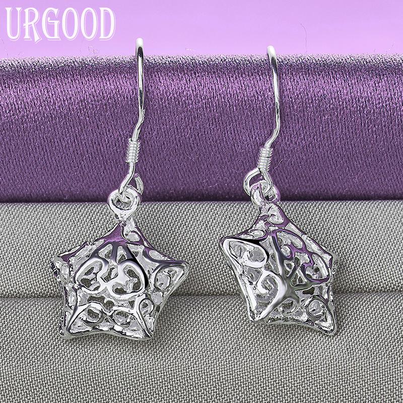 925 Sterling Silver Hollow Star Drop Earrings Jewelry