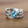 Bridal Wedding Love Water Drop Shining Design French Romantic Horse Eye Blue Zircon Ring Trendy  Elegant Jewelry