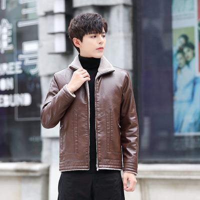 Leather Jacket Winter Korean Style Trendy Pu Fur Collar Thickened and Warm Leather Jacket All-in-one Leather Jacket Plus Velvet Jacket