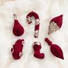 Red Velvet Flocked Christmas Tree Pendant Snowflake Bell Wreath Stocking Bow Elk Christmas Decoration Ornaments Home Decor