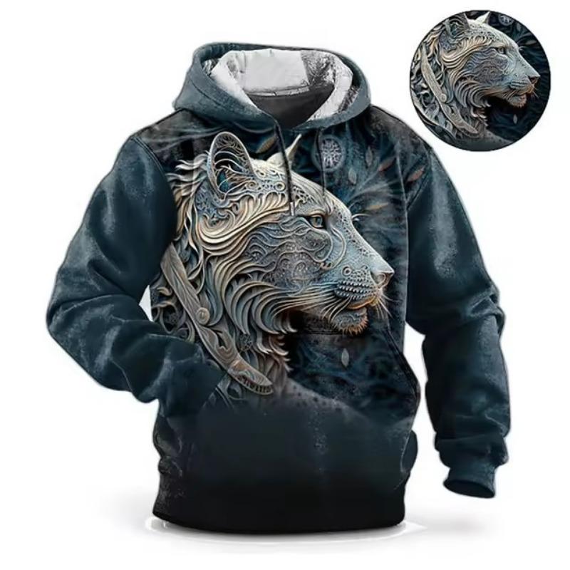 Animal Hoodie Men Wolf Print High-Quality Men's Pullover Autumn Fashion Top Street Hoodie Designer Long Sleeved Sportswear