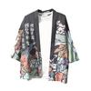 Pánská košile v čínském stylu Potisk 3/4 rukáv Uvolněný střih Streetwear Japonský límeček s volným stojáčkem Kimono Top pánské oblečení