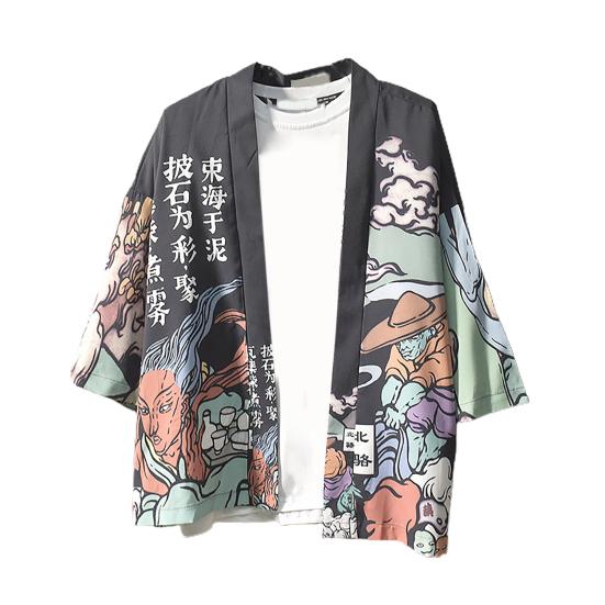 Pánská košile v čínském stylu Potisk 3/4 rukáv Uvolněný střih Streetwear Japonský límeček s volným stojáčkem Kimono Top pánské oblečení