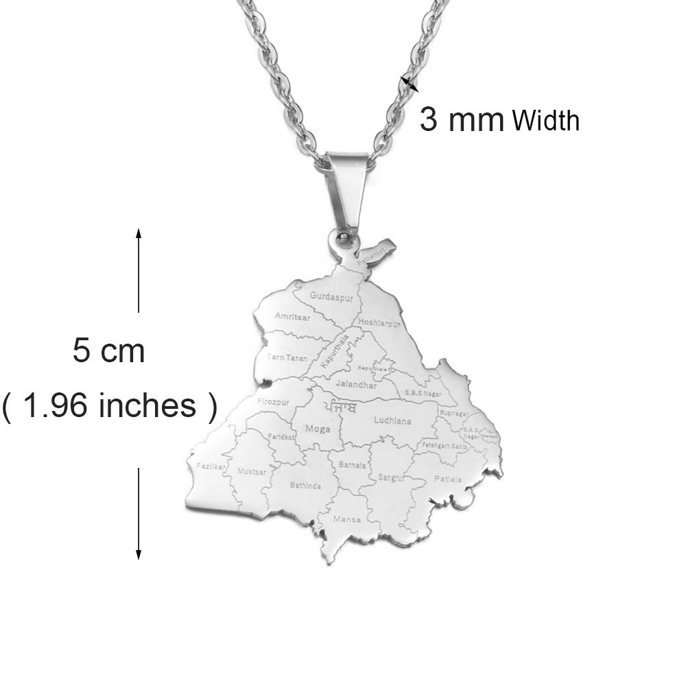 Anniyo 5CM Charm, India Punjab State Map Pendant Necklace Jewelry Stainless Steel @302021 45cm or 17.7 Inches