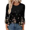 Women's Fashion Casual Round Neck 3/4 Sleeve Loose  Printed T-Shirt Ladies Top