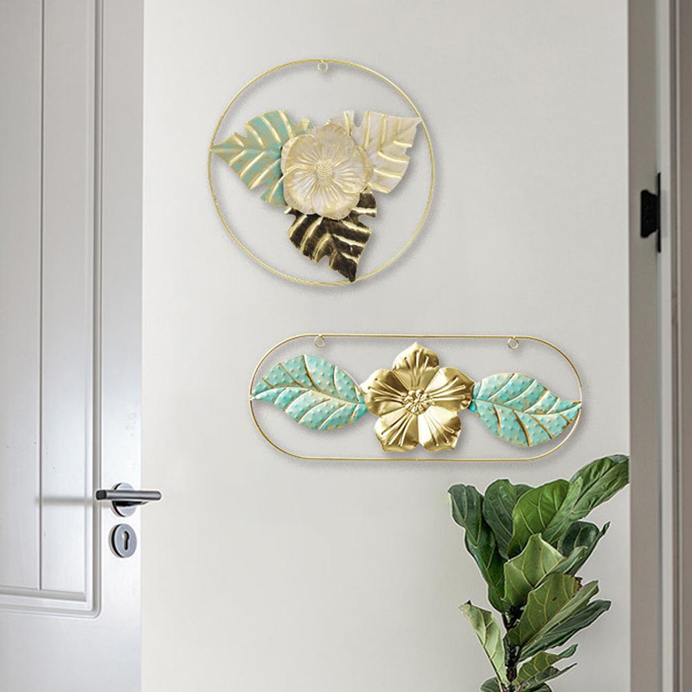 Nordic Flower Wall Decor Ornament Iron Light Luxury Round Colorful Leaf Wall Hanging Pendant Living Room Home Decoration