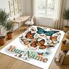 Butterfly Theme Crystal Velvet Rug Personalized Custom Name Text Soft Floor Mat Home Decor