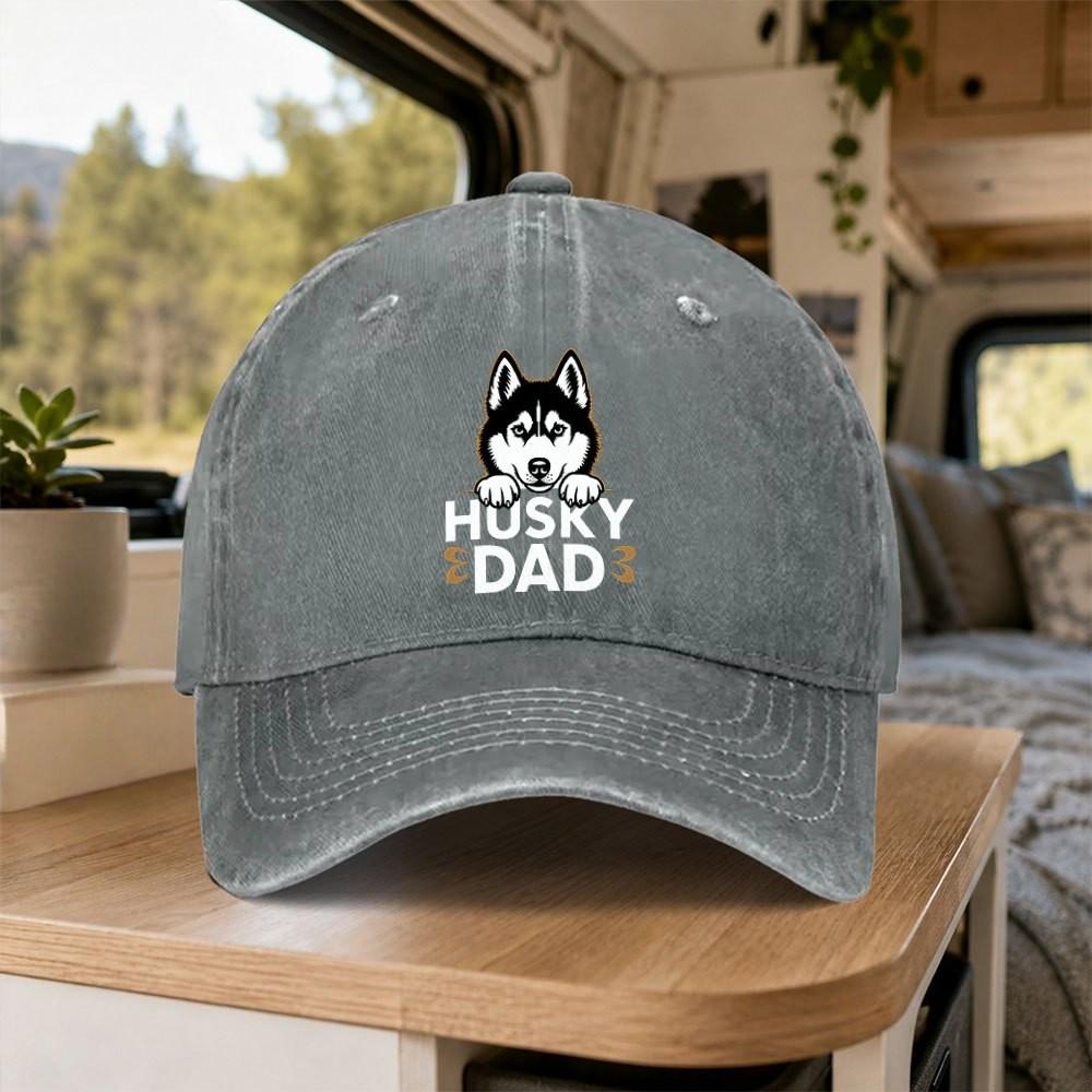 Husky Dad Vintage Washed Baseball Cap Unisex Casual Outdoor Adjustable Sun Hat
