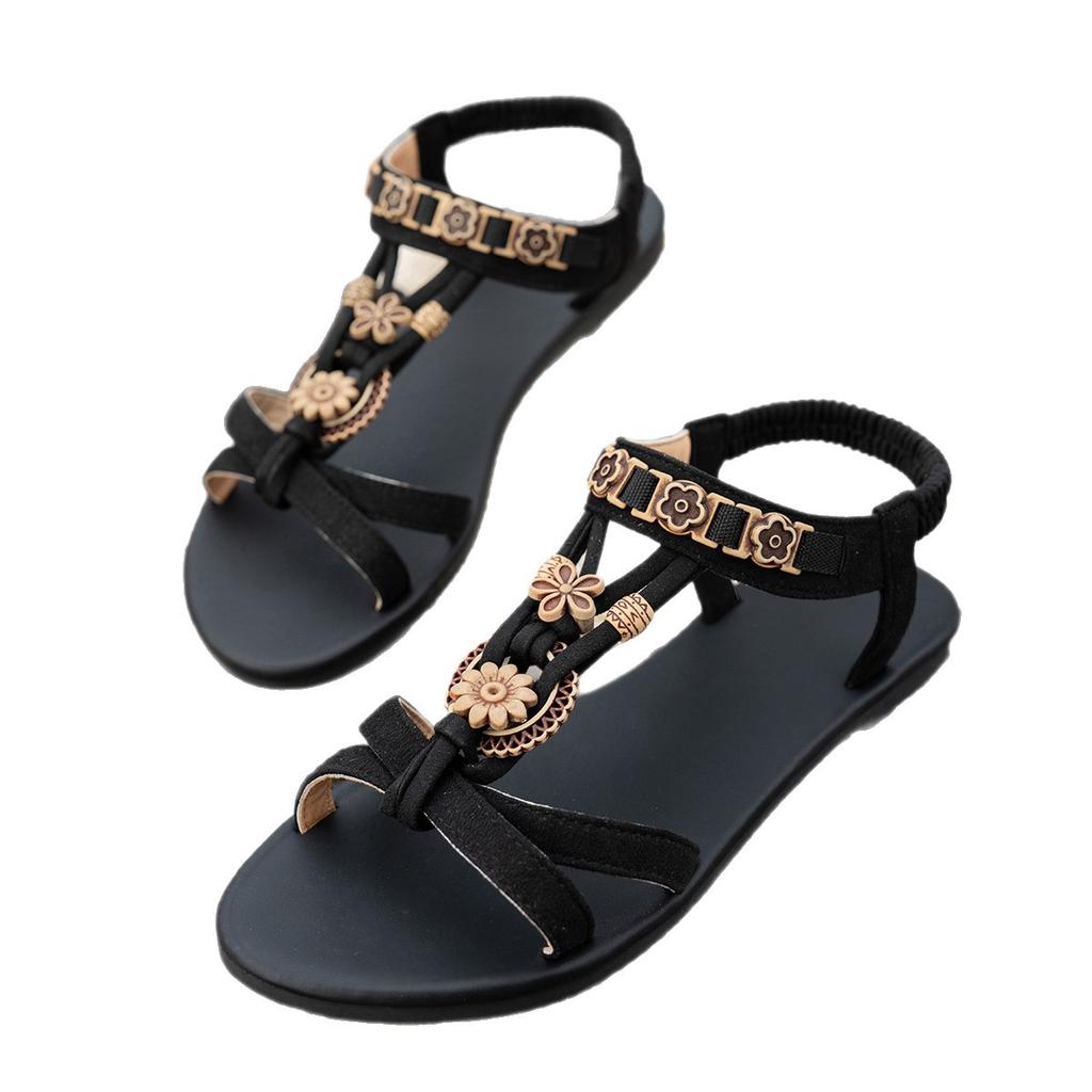 2025 foreign trade summer new women's flat sandals large size casual flat elastic band ethnic sandals