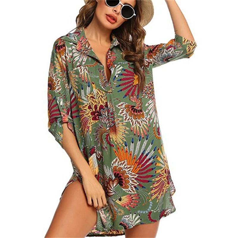 

Жіночі купальники з квітковим принтом, сукні-сорочки, пляжне прикриття, бікіні, купальник, пляжний сонцезахисний сарафан L