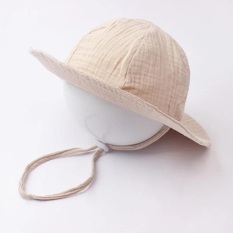 Accessories Kids Summer Autumn Baby Fisherman's Hat Solid Prints Muslin Cotton Panama Girls Hat Beach Infant Sun Protection Cap