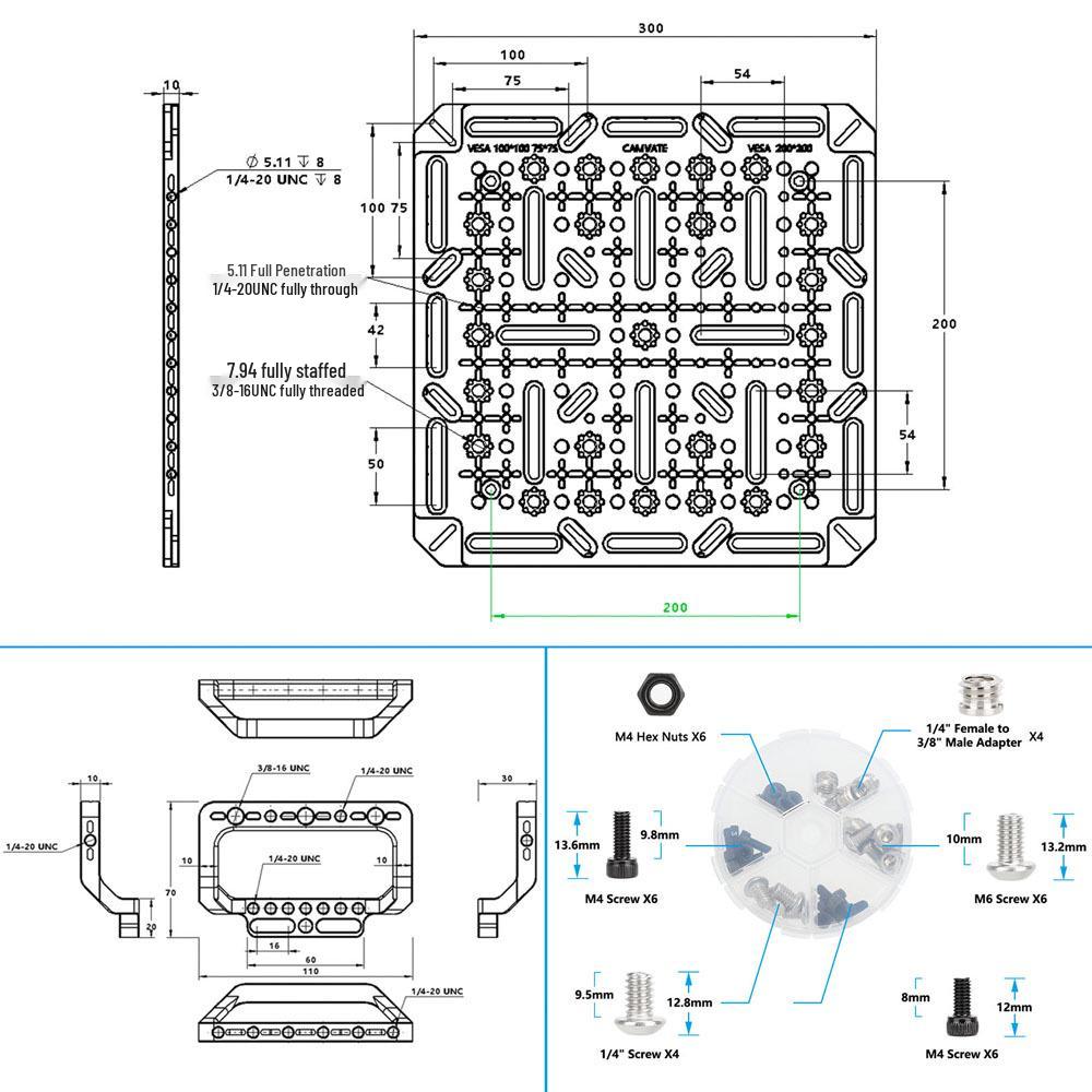 Versatile 75/100/200MM VESA Multi-hole Mounting Plate - Model 3901