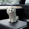 Samoyed Dog Statue Cute Sitting Figurine, 3D Printed Smiling Puppy Statue, Healing Office Desk Accessory Animal Desktop Ornament for Home Car