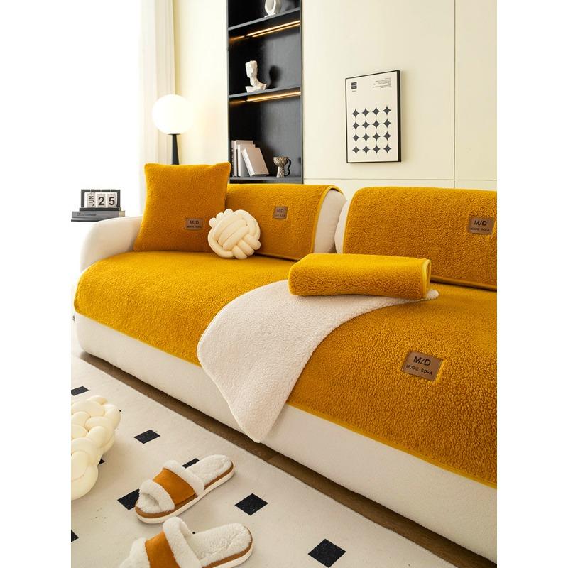 Plush Sofa Cushion Autumn Winter Thick Warm Cushion High-Grade Non-Slip Leather Sofa Special Cover Cover