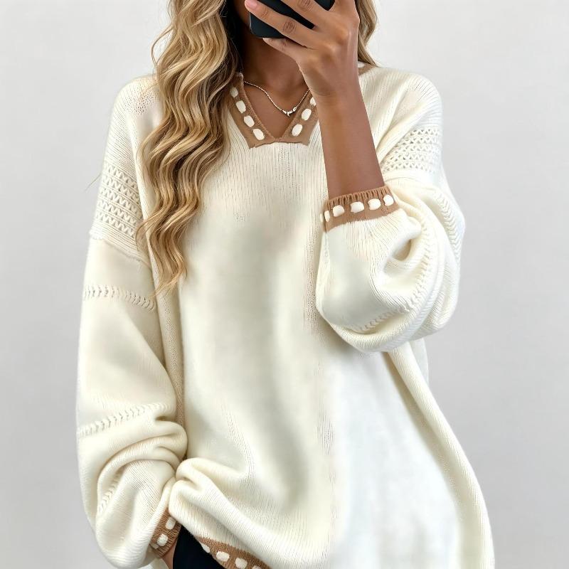 Europe, America 2026 Autumn and Winter New Versatile V-neck Knitted Sweater Loose Lazy Wind Sweater Women's Top