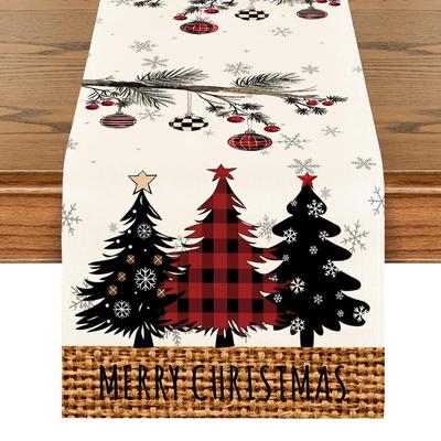 Red Pine Tree Christmas Table Runner - Festive Winter Farmhouse Décor