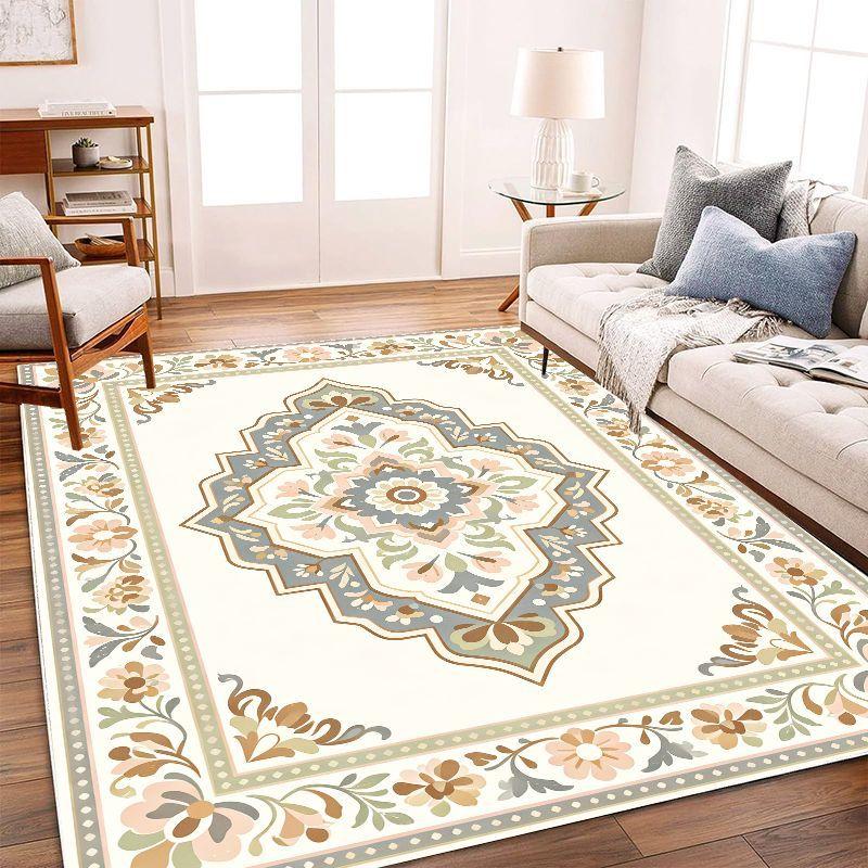 French Elegant Floral Carpet Stain Resistant And Non Slip Floor Mat Living Room Bedroom Study Home Decoration