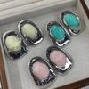Retro Light Luxury Metal Glossy Oval Resin Gemstone Earrings Poplar Forest Fashion Temperament High-End Earrings