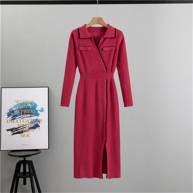 Autumn  High End Ladies' Knitted Dress With Temperament  Mid Length Skirt For Women