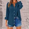 Women's Fashion Casual Solid Color T-Shirt Cotton Linen Long Sleeve Cardigan Loose Top