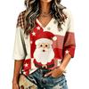 Women's Casual Christmas Print V-Neck Three-Quarter Sleeve Blouse for Holiday Party