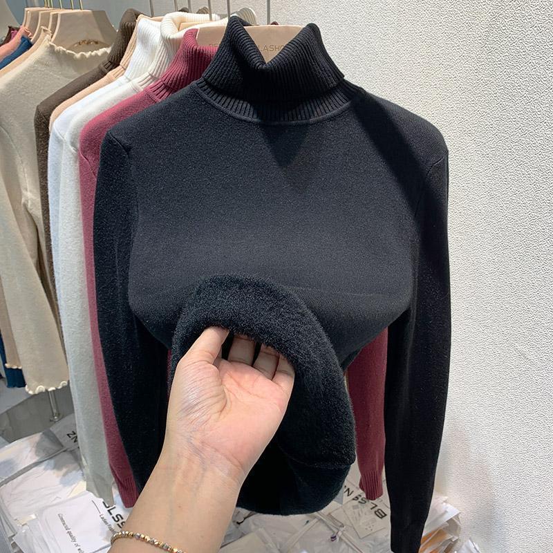 Turtleneck Sweater Women's Fleece Thickened New Integrated Mink Fleece Inner Top Shirt Women's Winter Thick