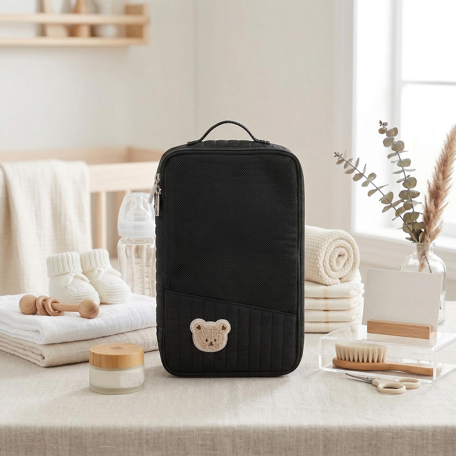 

Cute Bear Embroidery Mesh Baby Nursery Organization Bag Portable & Lightweight Baby Toiletry Bag Gift for Baby Shower чёрный