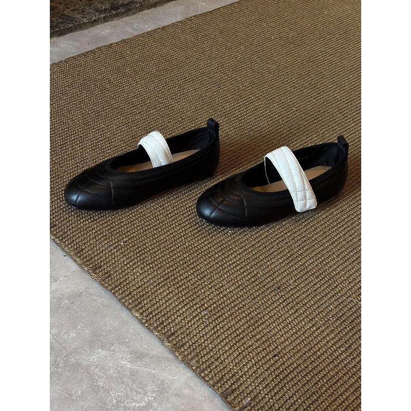 Sheepskin retro color matching Mary Jane shoes women's Velcro light mouth single shoes gentle round head flat ballet shoes