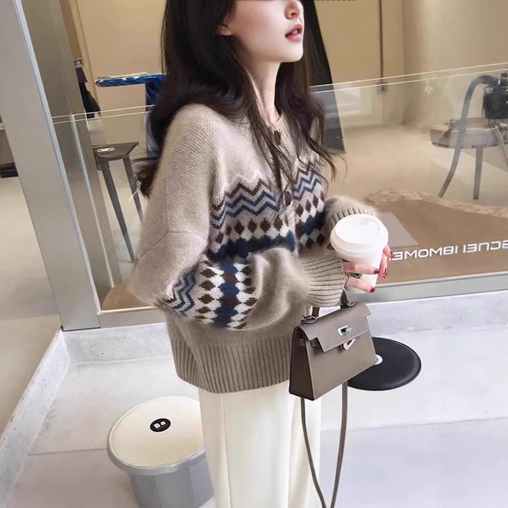 Women's 100% Wool Cashmere Cardigan Sweater - Korean Style, Round Neck, Loose Fit for Autumn/Winter