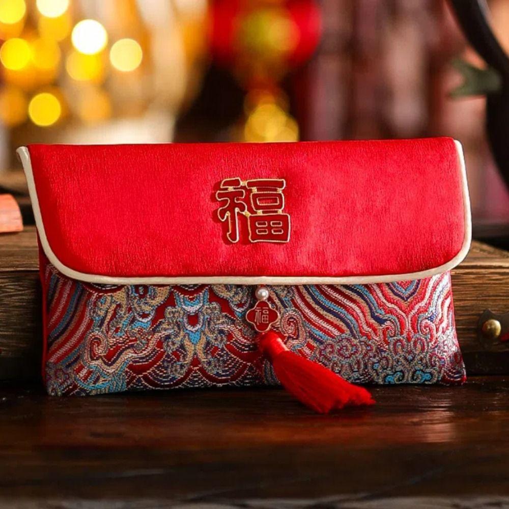 Multiple Patterns New Year's Blessing Bag Tassel Design Brocade Red Envelope  Party Gifts
