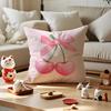 Beautiful Pink Bow Cherry Cushion Cover Anti-Dustmite Pillowcase Invisible Zipper Silky Short Plush Sofa Cushion Cover