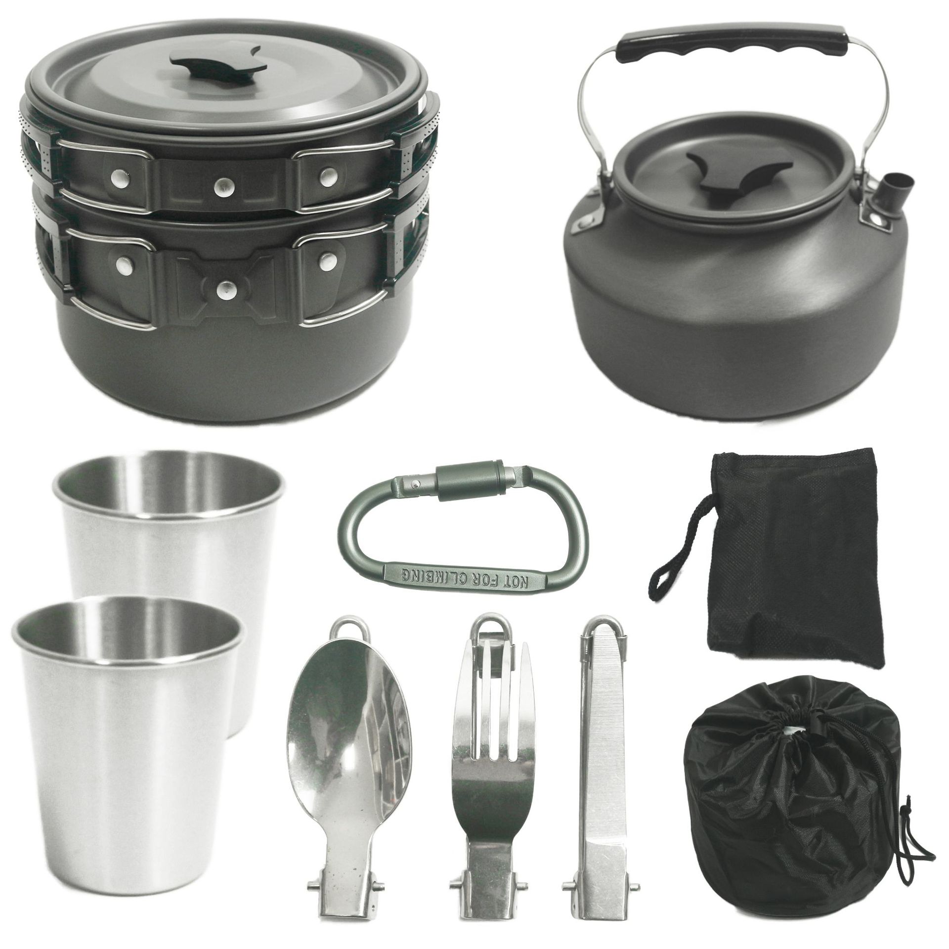 

Outdoor Products 2-3 People Outdoor Teapot Set Pot Combination Camping Folding Pot Cooker Set чорний