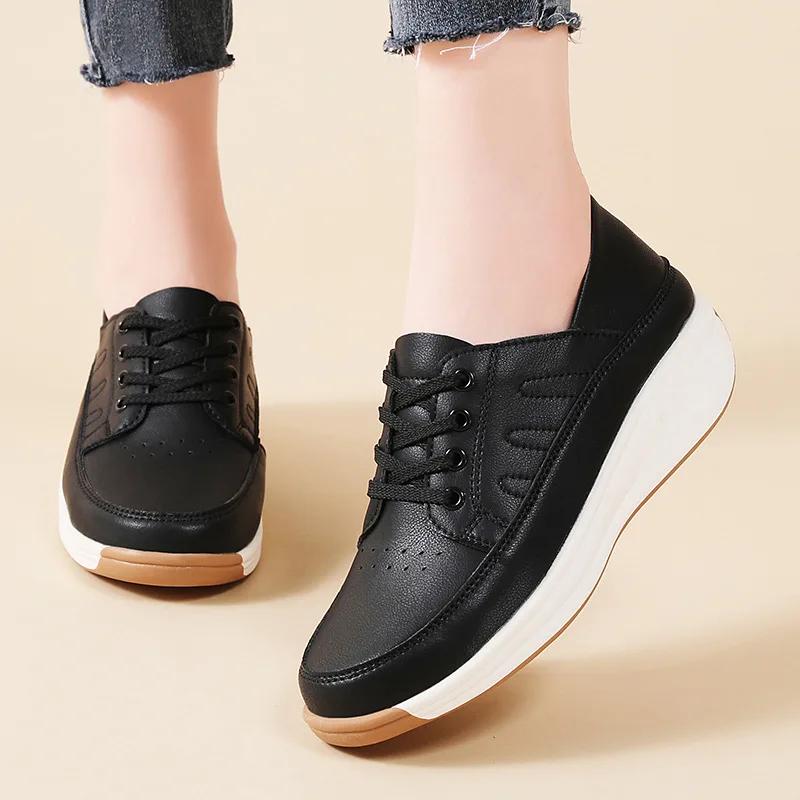 Fashion Platform Shoes Women's Sneakers 2025 New Single Shoe Wedges Casual Shoes Woman Lace Up Anti Slip Casual Shoes Zapatos De Mujer