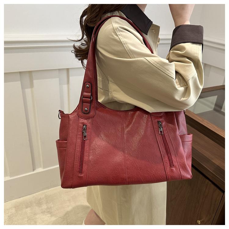 Retro Style Faux Leather Tote Bag for Women Large Capacity Shoulder Handbag